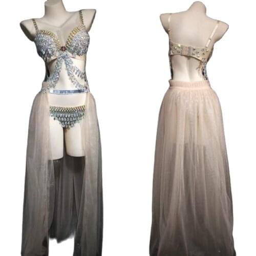 Crystal Rhinestone Bikini Set Women Sparkling Bikini Sexy Pool Party Dance Outfit Stage Nightclub Cosplay Costume