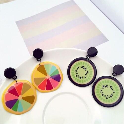 CRLEY Fantasy Fruit Drop Earrings for Women Sun Flower Lemon Wiki Acrylic Wedding Party Summer Jewelry Fashion Earrings Jewelry