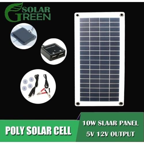 New 10 W 12 V Solar Panel Car Battery Charger Dual 5V USB 18V 12V Solar Cell Charger Controller for Outdoor Camping LED Light