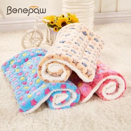 Benepaw Star Pattern Warm Mat Dog Soft Berber Fleece Mattress For Dogs Cat Hot Sale Puppy Kitten Pet Mat Blue/Pink/Beige