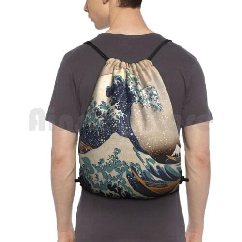 The Great Wave Off Kanagawa Backpack Drawstring Bags Gym Bag Waterproof The Great Wave Kanagawa Wave Rogue Japanese Mount