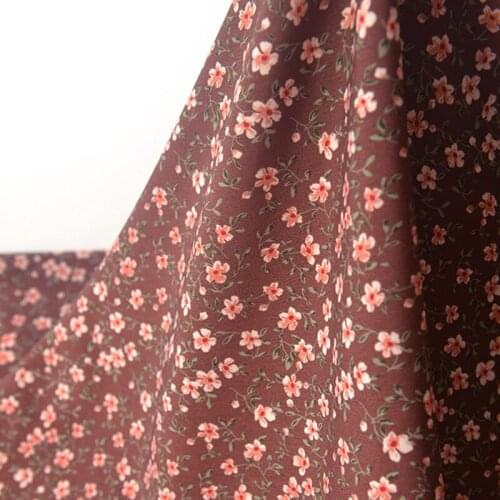 One meter High quality imitation hemp Chiffon fabric Coffee bottom Floral printing fabrics robe dress pants shirt patchwork
