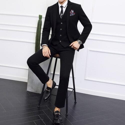 YASUGOUJI Smart Casual High Quality Slim Plus Size 3 Piece Pants Suit set Men Groom Suit Wedding Suits for Men men tuxedo suit
