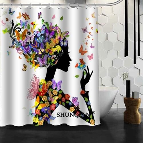 Butterfly Girl Shower Curtains Polyester Bathroom Waterproof Bath Curtain Size 150X180cm165X200cm180X200cm