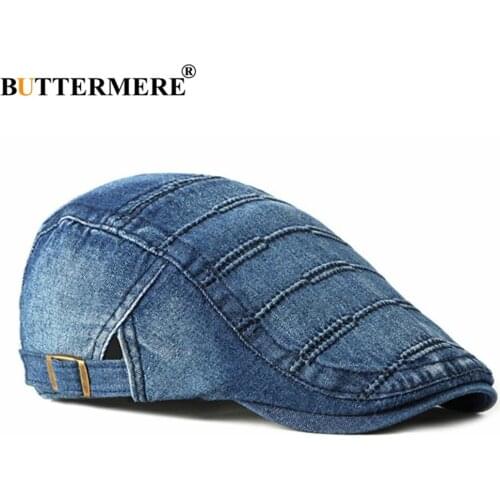 BUTTERMERE Denim Hat Women Men Flat Cap Spring Summer Adjustable Retro Beret Femme Blue High Quality Newsboy Hat