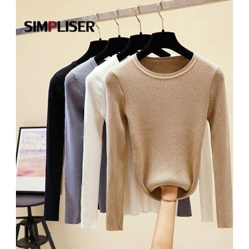 Pullovers Women 2019 O-neck Long Sleeve Sweaters Female Knitting Tops Grey Black White Casual Ladies Knitted Shirts Korean Style
