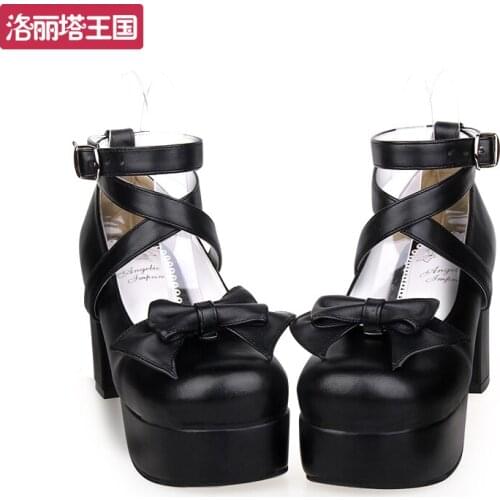 Womens Shoes Customized Large Size 33-45 Japanese LOLITA Shoes Round Toe Cute Bow High Heels Candy Color Cosplay Womens Shoes
