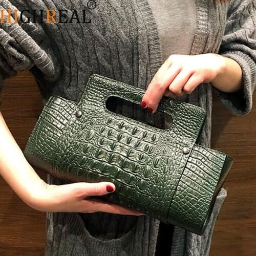 HIGHREAL Female Clutch Bag Crocodile Pattern Cowhide Leather Bag Women Envelope Bag Evening Party Messenger Bags Drop Shipping