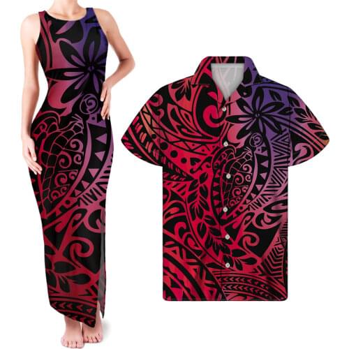HYCOOL Custom Couple Dress Womens Sexy Sleeveless Evening Dresses Polynesian Print Women Plus Size Maxi Bodycon Dresses Summer