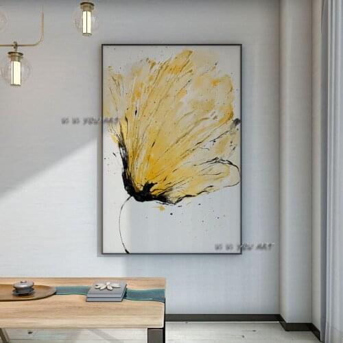 Handmade Oil Painting Modern Yellow Flowers Minimalist Abstract Wall Art On Canvas For Office Living Room Decorations