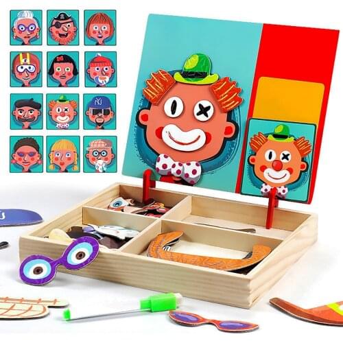 100+Pcs Wooden Magnetic Puzzle Toys Children 3D Puzzle Figure/Animals/ Vehicle /Circus Drawing Board Learning Wood Toys Gifts