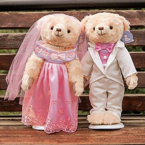 2 pcs/lot 38cm Lovely Couple Wedding Teddy Bear Plush Toys Dolls Stuffed Toy Kids Baby Children Girl Birthday Christmas Gift