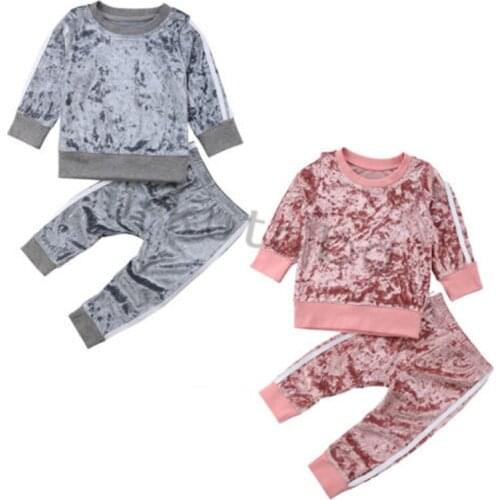 2020 New Stylish Kids Baby Girl Velvet Top Sweatshirt Pants Outfits Kids Clothes Tracksuit Casual Children Clothing Set 0-5T
