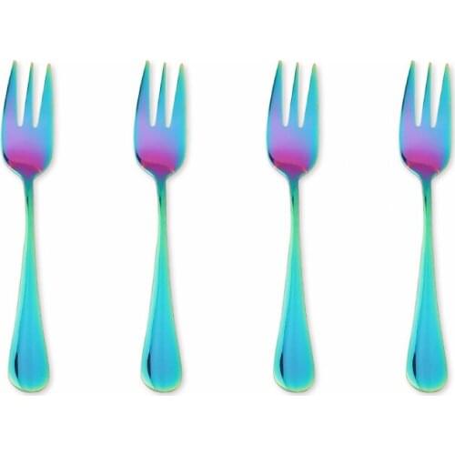 4 Pcs Rainbow Stainless Steel Cute Fruit Coffee Forks Fruit Dessert Forks Candy Tea Forks Drink Tableware Kitchen Party Forks