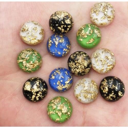 40Pcs 12mm Resin Glitter Filled Gold Foil Round Gems Flatback Cabochon Rhinestone Scrapbook DIY Wedding Applique Ornament Crafts