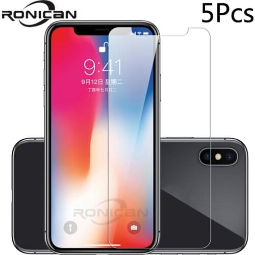 5Pcs for iPhone X XR XS 11Pro MAX Tempered Glass on iPhone 8 Plus Screen Protector for iPhone 6 6s 7 8 Plus 5 5S 5C SE 2020 Case