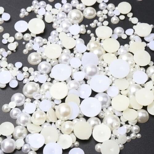 White, milky white Half Round Acrylic Imitation Flatback Pearl Beads for Jewelry Making Nail Art Phone 3/4/5/6/8/10/12/14mm