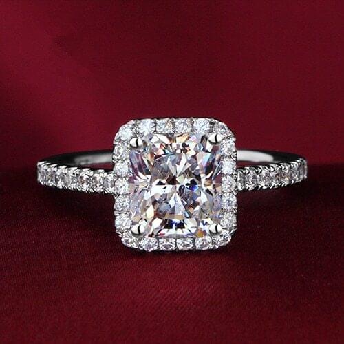14K White Gold Jewelry 2.35CT Cushion Cut Diamond Ring Female AU585 Engagement Ring