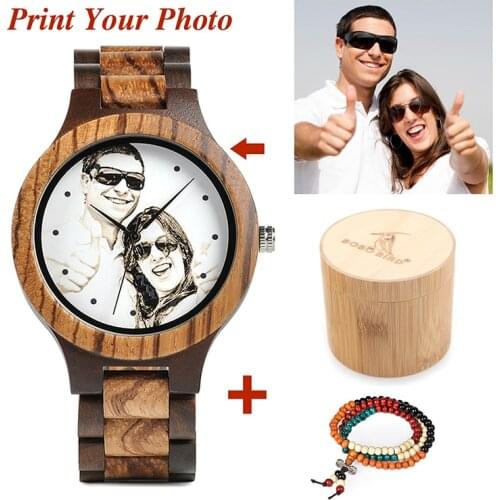 BOBO BIRD Personal Photo Print Customized Logo Wood Watch with Gift Box Relogio Feminino Masculino Unque Creative Cool Stlye