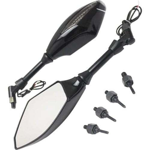 1 Pair Motorcycle Side Mirrors With LED Turn Indicator Light 8mm/10mm Adapters Plastic Shell