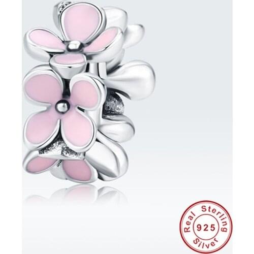 Fit Europe bracelet 100% genuine 925 sterling silver beads spring pink cherry blossom charm jewelry fashion DIY woman gift