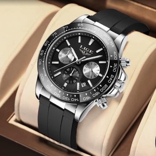LIGE New Watches Mens Luxury Brand Big Dial Watch Men Waterproof Quartz Wristwatch Sports Chronograph Clock Relogio Masculino