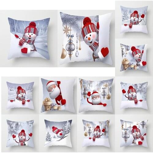 18in Happy New Year 2021 Merry Christmas Decorations For Home Santa Claus Snowman Elk Style Cushion Cover For Sofa Car Seat