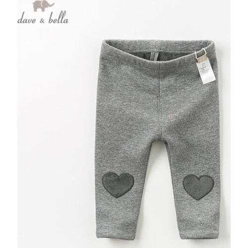 DBZ11887 dave bella autumn winter baby girls fashion gray love pants children full length kids pants infant toddler trousers