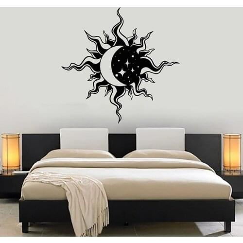 Day and Night Wall Decal Abstract Moon Sun Stars Bedroom Living Room Home Decor Door Window Vinyl Stickers Art Wallpaper Q878