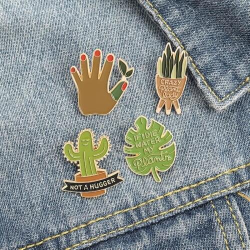 Plant Idea Enamel Pin Custom Sansevieria Monstera Cactus Hug Brooches Shirt Lapel Bag Badge Jewelry Gift for Kids Friends