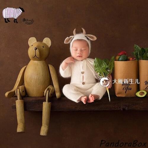 Newborn Photography Knit Rompers Prop Clothes Infant Baby Boy Girl Mohair Cows Photo Shoot Outfits foto Costume Baby Shower Gift