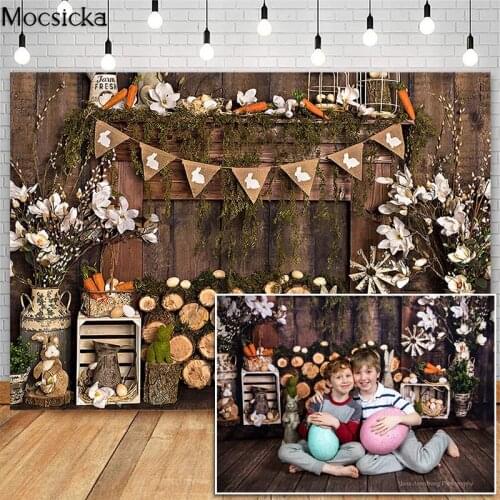 Spring Easter Photography Backdrops Children Birthday Cake Smash Photoshoot Photocall Background Photo Studio Wood Flowers Decor