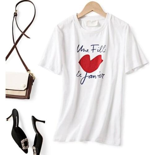 Janvier/Février/Mars/Avril/Mai/Juin/Juillet/Août/Septembre/Octobre/Novembre/Décembre Lettet & Red lips Print T Shirt/Tees Top