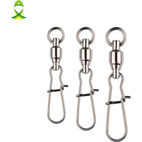 JSM 50pcs/lot Strong Ball Swivels with Sold Rings Split Ring Fishing swivel snap Connector Fishing hooks tackle