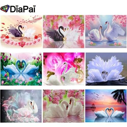 DIAPAI Full Drill Diamond Painting "Flower swan scenery" DIY Picture Of Rhinestone 5D Diamond Embroidery Cross Stitch Decor