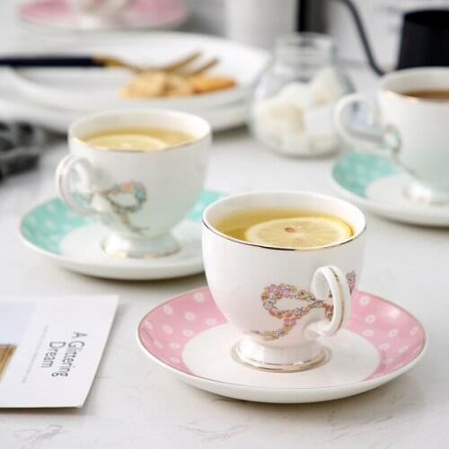 Bow-knot Ceramic Flower Teacup Saucer 220ml European Cafe Afternoon Tea Coffee Cup Porcelain Couple Cups Valentines Gift