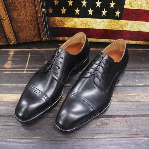 Sipriks Imported France Calf Leather Black Dress Shoes Classic Mens Cap Toe Sewing Welt Shoes Wedding Party Evening Wear Shoes