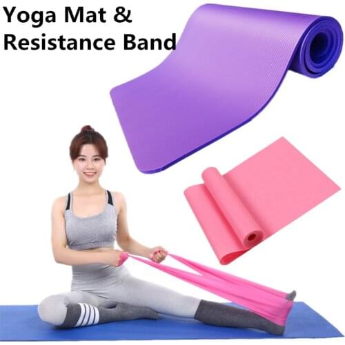 10mm NBR Yoga Mat With Resistance Band Fitness Pilates Mat 183X61cm Non-slip Thick Pad For Outdoor Gym Exercise Fitness