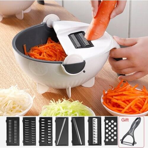 Kitchen Utensils Multifunctional Vegetable Slicer Cutter Drainer Rotate Salad Slicer Cooking Tool Noodle Fruit Washing Basket