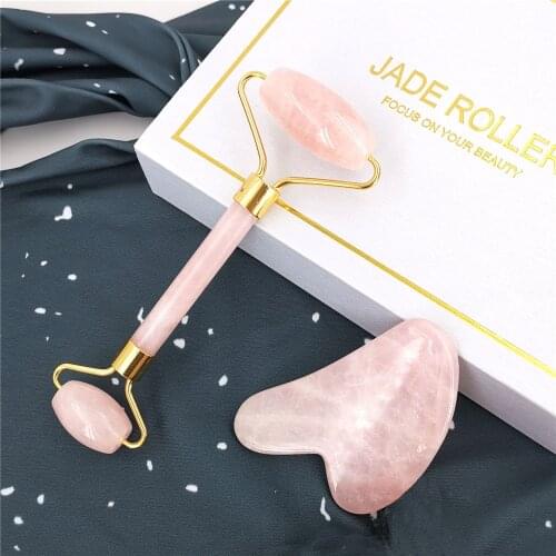 Rose Quartz Roller Lifting Tool Slimming Face Massager Natural Jade Facial Massage Roller Stone Skin Massage Beauty Care Set Box