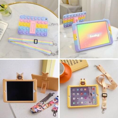 Cartoon Tablet Case for IPad 9.7 2017 2018 5th 6th Pro 10.5 11 7th 8th 10.2 Mini 5 Air 2 3 4 10.9 2020 Silicon Kids Cover Strap