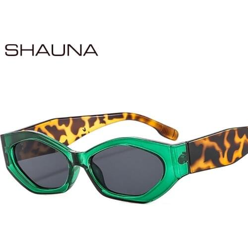 SHAUNA Retro Polygon Cat Eye Sunglasses Women Fashion Colorful Eyewear Shades UV400 Men Oval Green Leopard Sun Glasses