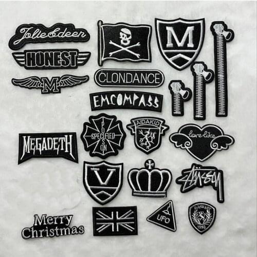 PGY 1 PCS Letter Creative series Punk Embroidery Patches Backpack Stickers Fabric Iron on Clothes Skeleton Skull Appliques