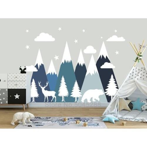 Mountains Wall Decal Nursery Girl Woodland Mural Large Pink Mountains Vinyl Sticker Nursery Wall Decor Kids Room Decor Z414