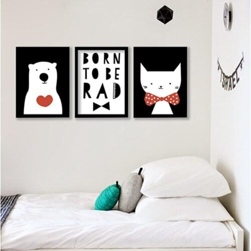 Modern Nordic Kawaii Animals Bear Cat Poster Print Nursery Wall Art Picture Canvas Painting No Frame Kids Room Decor