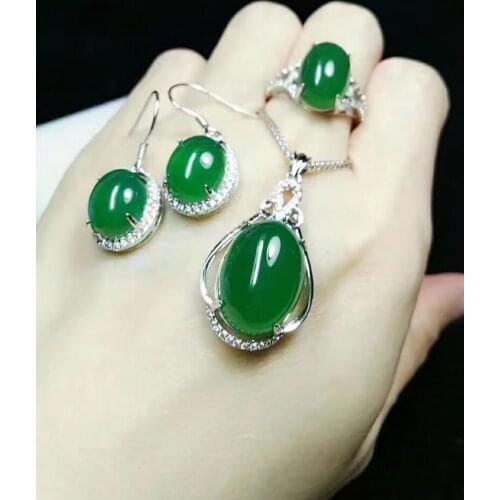 Natural Chalcedony Whampoa Necklace Earrings Necklace Set Pendant
