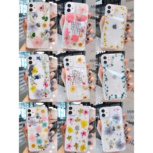 New Real Dry Flower Phone soft Case for iPhone 12 X XS XR XS Max 7 8 plus 11 12 mini Pro Max SE 2020 Handmade cover coque fundas