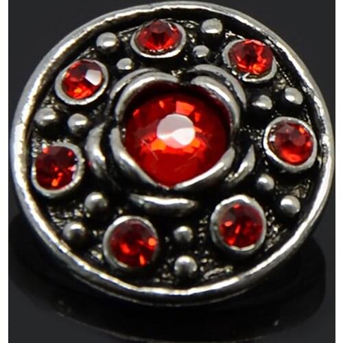 Red Crystal Paved Snap Button Charm Jewelry for Leather Bracelet