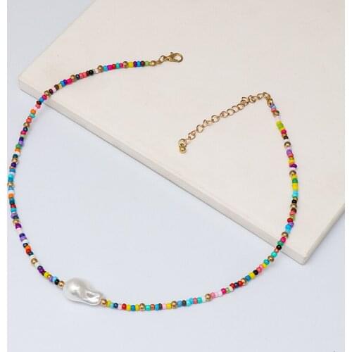 New Big Pearl Necklace Rainbow Resin Long Neck Chain Wholesale Lovely Streetwear Luxury Beaded Necklace For Women 2021 Boho