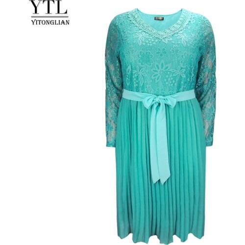 Plus Size Dresses for Women 4xl 5xl 6xl Spring Autumn Boho Vintage Lace Pleated Chiffon Wedding Female Large Size Dress H162